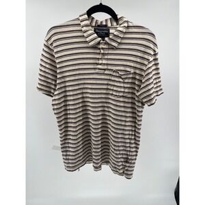 Abercrombie & Fitch Mens Muscle Fit Polo Shirt Large Cream Burgundy Striped L